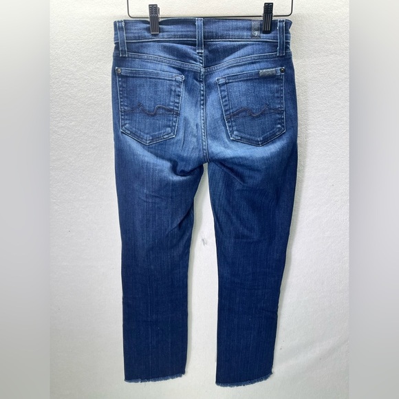 7 For All Mankind Straight Leg Cropped Jeans Womens 24 Stretch Cute Frayed 1990 - Picture 8 of 10